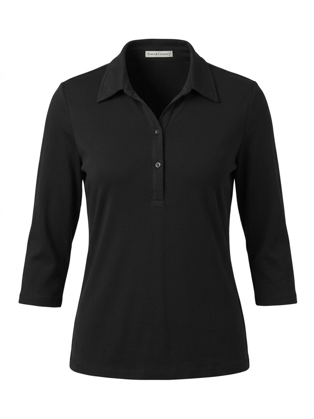 Fairway & Greene Women's Black Polo Top - 3/4 Sleeve (80% silk 20% cashmere)